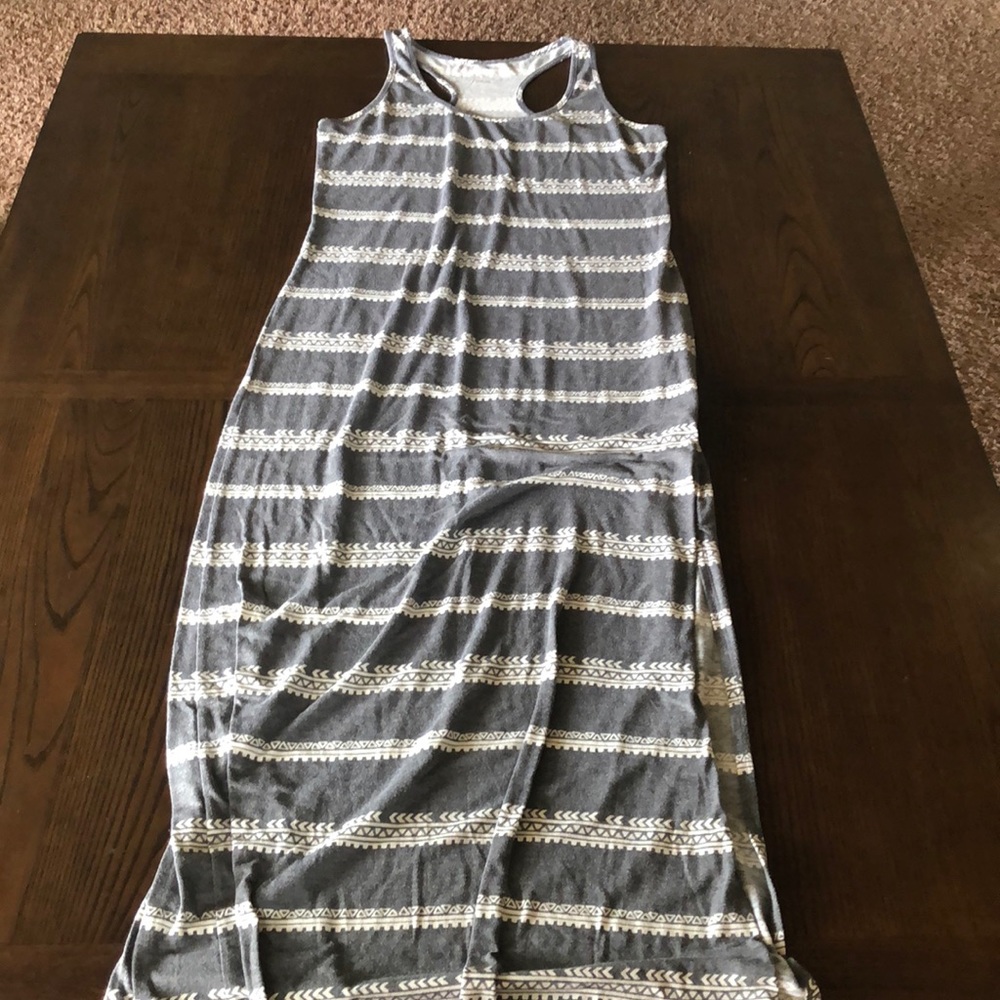 Gray and white maxi dress